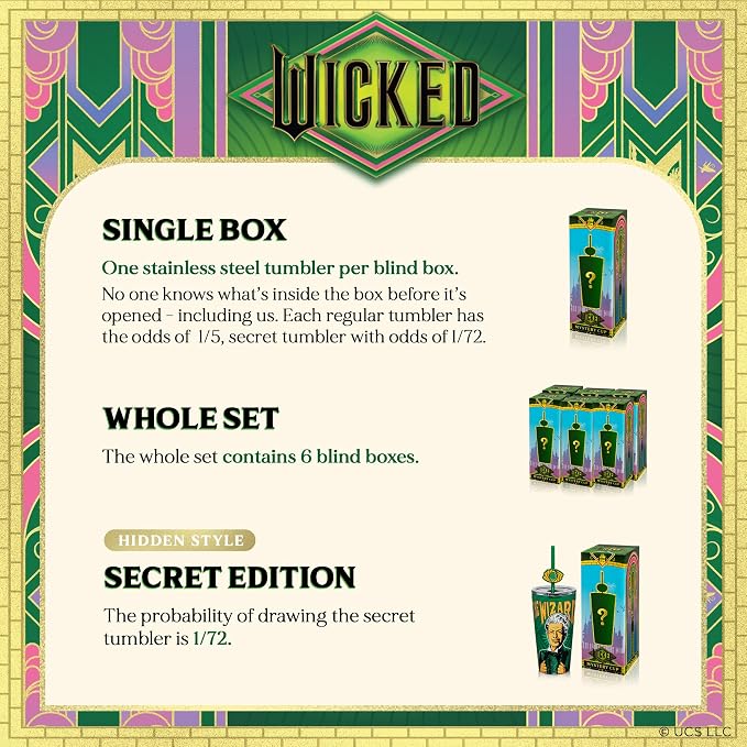 Dragon Glassware x Wicked: For Good Blind Box Tumbler with Straw, 16 oz | Vacuum Insulated Stainless Steel Wicked Cup with Lid & Straw; With Straw Charm; 6 Collectible Designs; Official Wicked Merch - Image 3