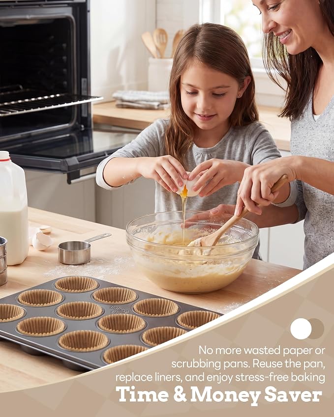 Bake Choice 2 Muffin Pan for Baking, Standard Cupcake Pan with 100 Liners | Includes 100 Natural Cupcake Liners, Non-Stick Muffin Tin Nonstick 12 Cup, Baking Pans Set, Carbon Steel Baking Supplies - Image 8