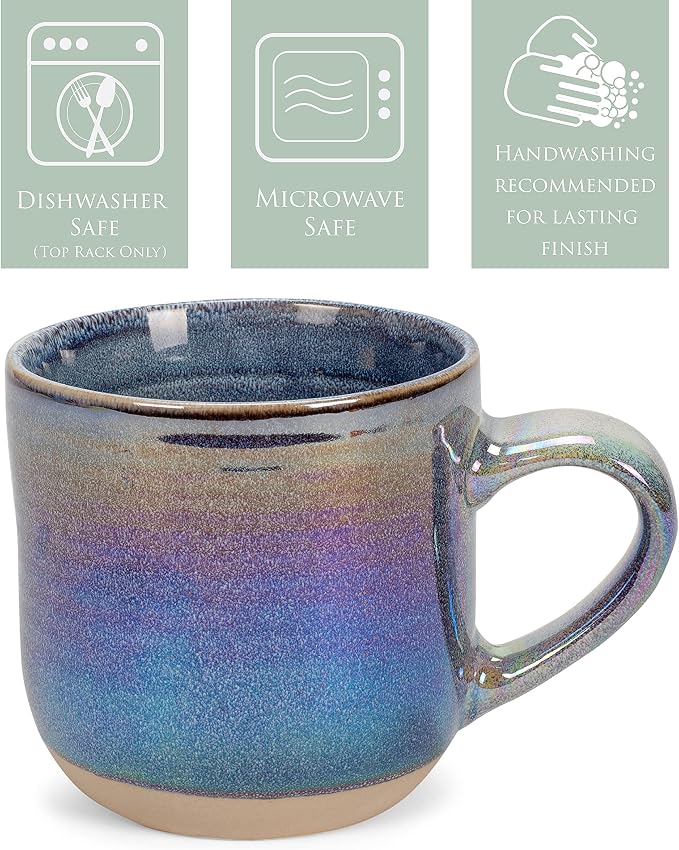 Elanze Designs Glossy Reactive Glaze Large 17 Fluid Ounce Everyday Kitchen Food Grade Ceramic Stoneware Coffee Mug Cup with Comfort Curved Handles, Set of 4, Purple Rainbow - Image 4