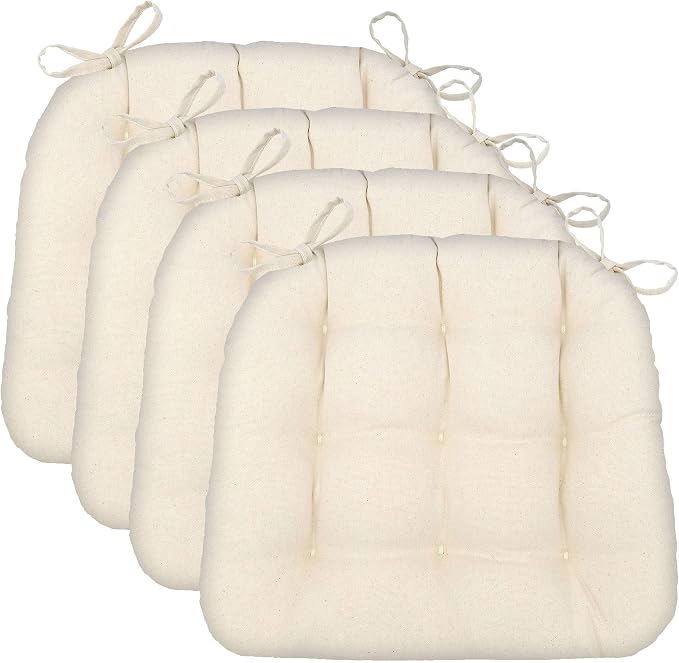 Barnett Home Decor Chair Cushions for Dining Chairs - 15x17 Kitchen Chair Cushions - Machine Washable, 100% Cotton, Made in USA - Latex Foam Comfort Chair Pads - Cotton Duck Natural Small Pack of 4 by BarnettHomeDecor