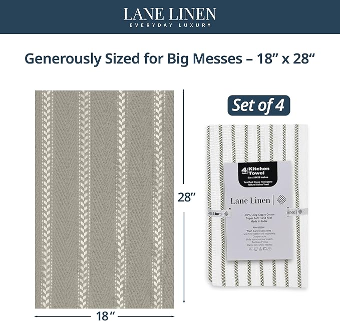 LANE LINEN Kitchen Towels Set - Pack of 4 Cotton Dish Towels for Drying Dishes, 18”x 28”, Absorbent Tea Towels, Quick Drying Kitchen Towel Set - Grey - Image 2