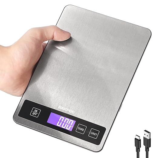 Food Scale, Kitchen Scale, 15kg/33lb, USB Rechargeable & Batteries (Not Inc.), Splash-Resistant Stainless Steel, Full-View LCD Display, Compact & Easy-Clean Design, 6 Units, Tare Function, Grey