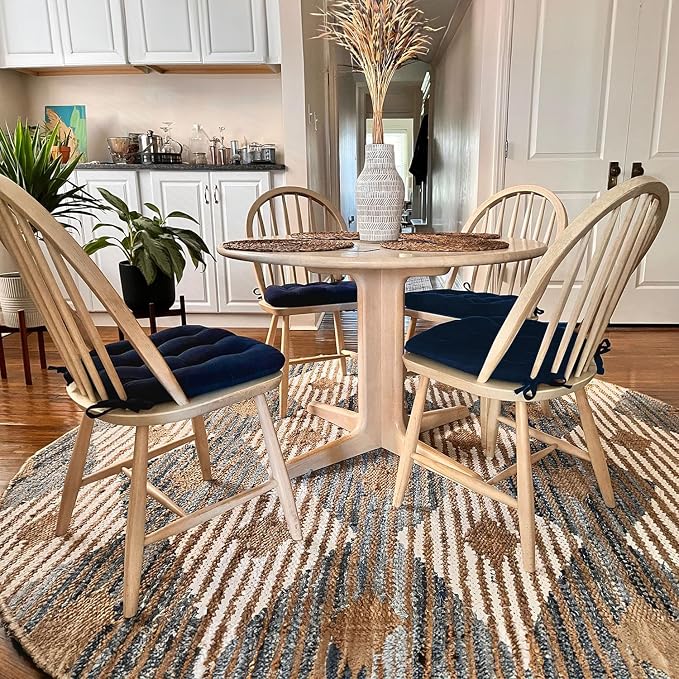 Barnett Home Decor Dining Chair Pad with Ties Corduroy Navy Blue -Size Medium 16.5 x 18 16.5 x 18 Chair Cushion - Latex Foam Fill Cushion, Reversible, Machine Washable - Pinwale XL - Image 2