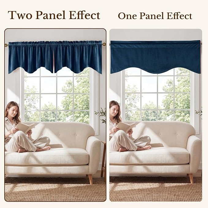 Navy Blue Valance for Windows Scalloped 52x18 Inch 1 Panel | Kitchen Valance Curtains for Small Windows, Classic Rod Pocket Window Drapes for Dining Room, Bathroom, Basement - Image 7