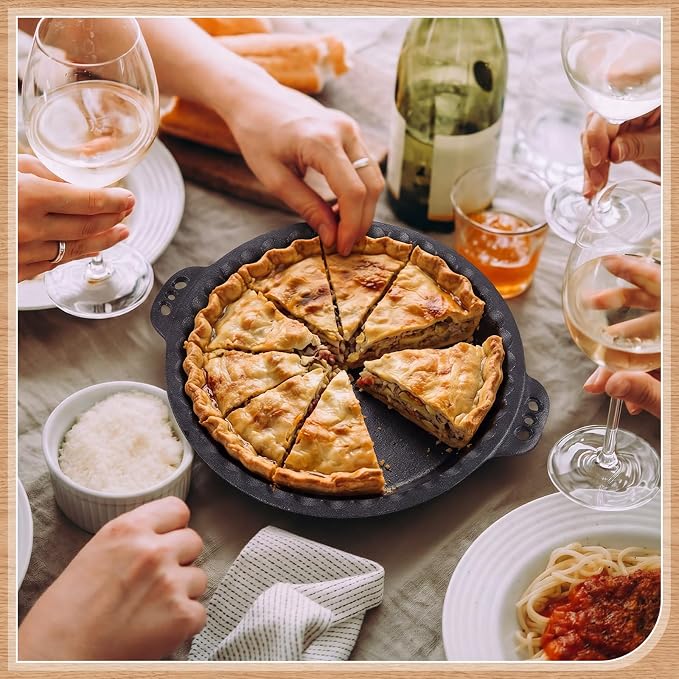 LemonRoad 2 Pcs Cast Iron Pie Pan for Apple Pumpkin Cherry Pies Quiche & Tarts 10" Pan with Crimped Edges and Handles for Thanksgiving Christmas Gift Kitchen Indoor Outdoor Picnic - Image 3
