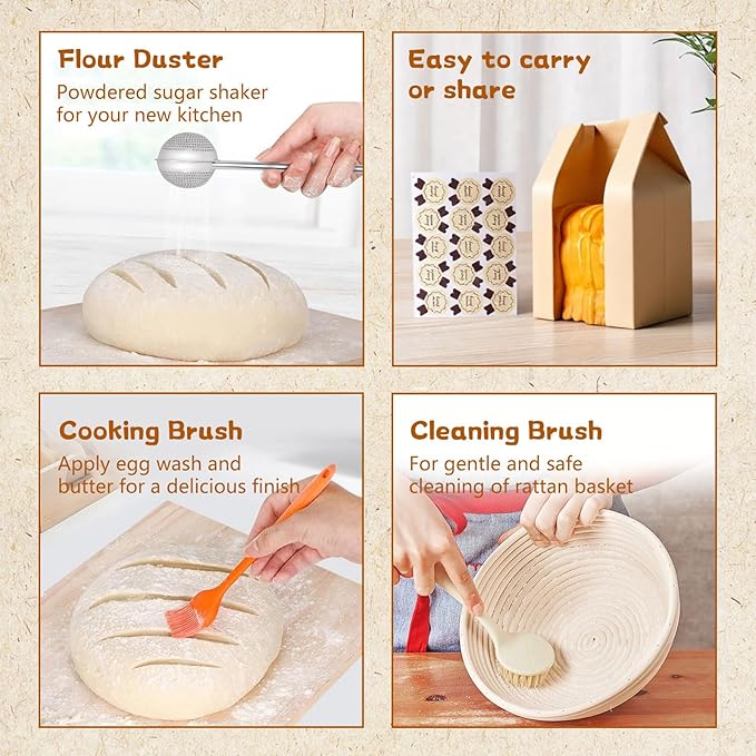 Sourdough Starter Kit-21 Piece Ultimate Bread Baking Supplies Set with Banneton Proofing Basket (9" Round & 10" Oval), Dough Jar, Bread Lame, Whisk & Tools, Complete Sourdough Kit for Beginners