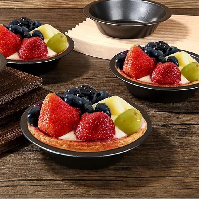 4-Pack 5 Inch Carbon Steel Tart Pans | 4-pack, 5-inch, Carbon steel, Nonstick, Round tart/pie, Even heating, Quiche/fruit pie/cake, Oil brush included - Image 4