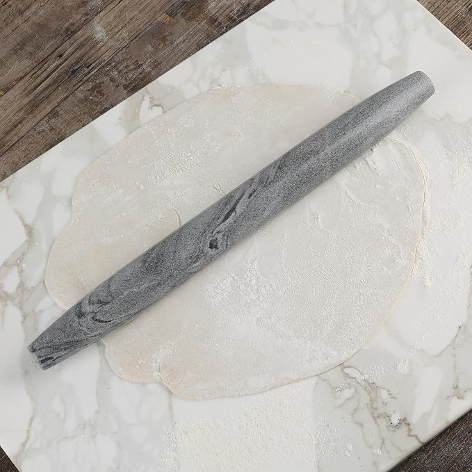 African Natural Marble French Rolling Pin, 16inch Non-Stick Rolling Pin for Baking, Dough Roller for Pasta, Dumpling, Fondant, Pie, Bread, Pizza, Kitchen Baking Tools(Monte Grigio) - Image 4