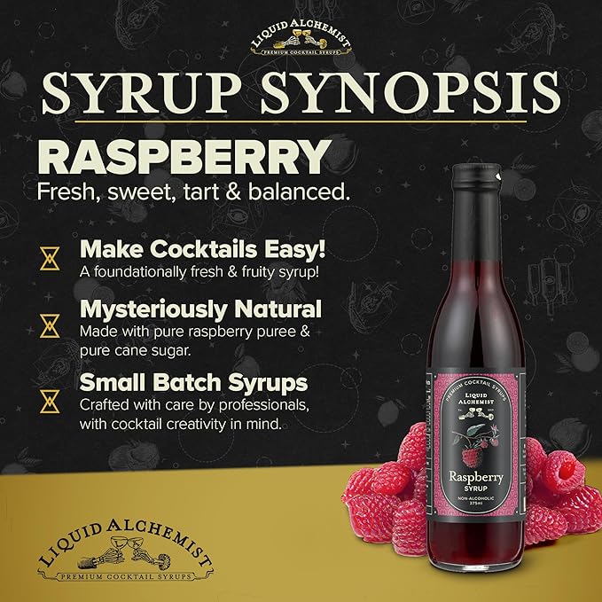 Liquid Alchemist Raspberry Syrup for Drinks - Real Ingredients Make the Perfect Summer Cocktail or Margarita Mix - Our Raspberry Cocktail Syrup is Non-GMO & Vegan (12.7 oz)
