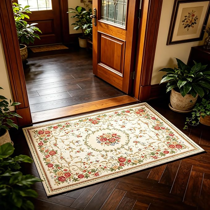 Rustic Shabby Rose Rug Vintage Elegant Traditional Rugs Accent Floral Rugs Carpet for Home Living Room/Bedroom, 55'' x 35'', Country Rose - Image 4