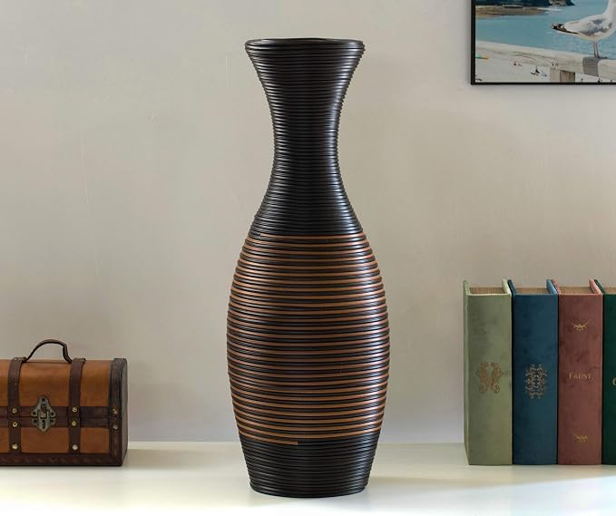 Tall Floor Vase, Modern Large vase for Home Decor Floor, Brown Artificial Rattan Floor Vase, Brown Floor Vase for Living Room or Hallway, 41-Inch-Tall Vase - Image 5
