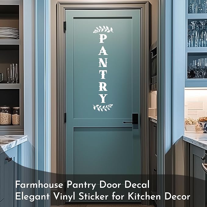 Pantry Door Decal – White Vinyl Kitchen Wall Sticker – Farmhouse Pantry Sign for Cabinet or Glass Door, 4.3 x 18 Inch - Image 4