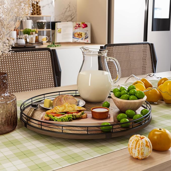 Acacia Wood 16" Lazy Susan Turntable Organizer for Table Top, Farmhouse Large Round Lazy Susan for Cabinet Kitchen Centerpieces Dining Table, for Condiments Charcuterie, Bathroom Vanity Tray Decor - Image 4