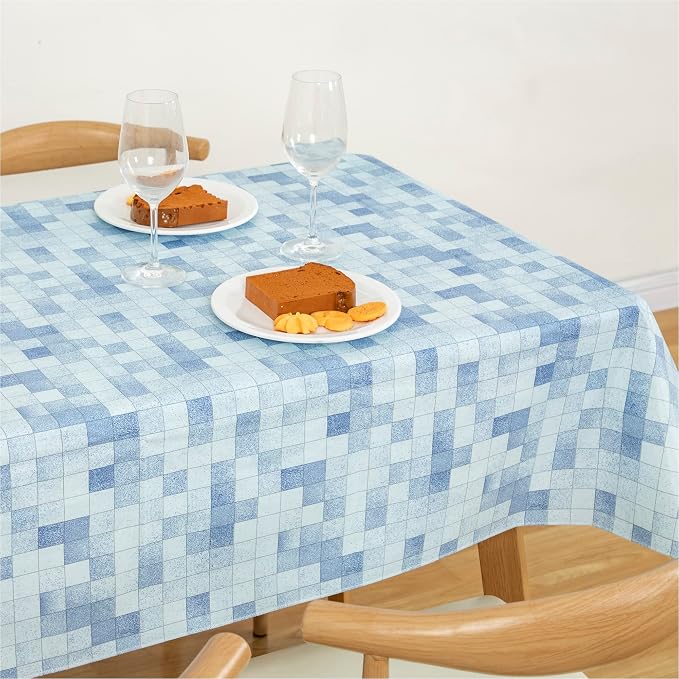 FIFTY FEET 54X54 Inch Square Tablecloth, Vinyl Tablecloth with Flannel Backing Waterproof Table Cloth, Spill Proof Picnic Table Cover for Outdoor/Indoor/Camping/Dining(Blue Plaid) - Image 9