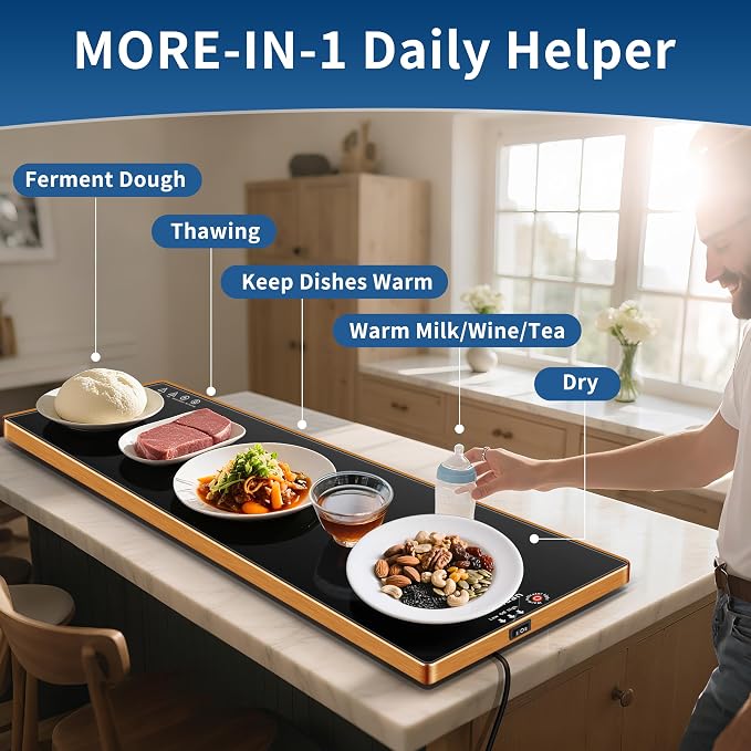 Warming Trays for Buffets Party, 47"x12", Tempered Glass Food Warmer, Black | Keep Food Warm,Electric Warming Mat For food for Gathering, Button Temperature Control,Full Surface Warm,Build-in Thermostat - Image 3