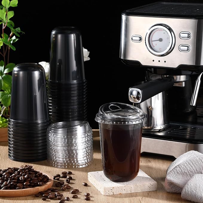 Ziliny 50 Sets Clear Plastic Coffee Cups with Sip Lids, Disposable Plastic PET Crystal Cups for Iced Coffee, Smoothie, Cold Beverage, Drink Shops and Party Catering(Clear Black,16 oz) - Image 2