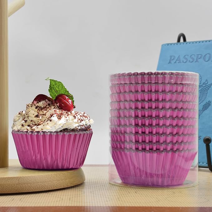 200 Pcs Pink Foil Cupcake Liners Standard Baking Cups Muffin Paper Cases | Food-grade, Greaseproof & Sturdy Parchment, Cupcake Wrapper for Party, Christmas, Gift - Image 2