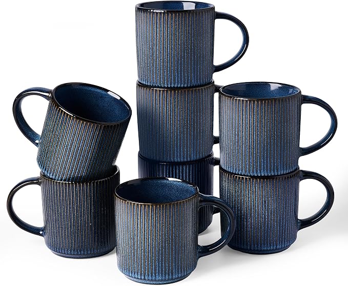 famiware Coffee Mug Set for 8, Star 12 oz Catering Mugs Cup Set with Handle for Coffee, Tea, Cocoa, Milk - Ceramic Stoneware Drinkware Set, Nebulas Blue by Famiware