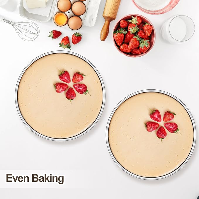 Homikit Round Cake Pan Set of 2, 8 Inch Stainless Steel Baking Layer Cake Pans, 2” Non Toxic Healthy Deep Nonstick Cake Tins, Leak-proof & Easy Releasing, Oven & Dishwasher Safe - Image 6