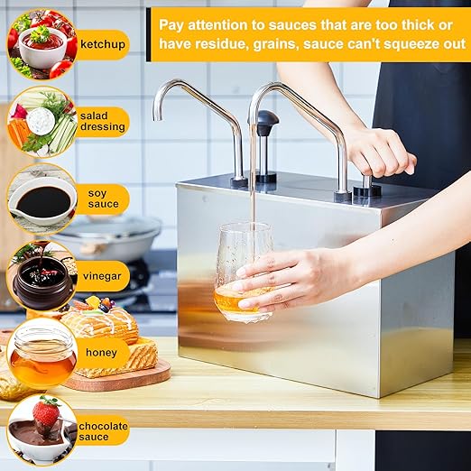 Lasnten Condiment Pump Ketchup Sauce Dispenser 3.7 Quart Stainless Steel Syrup Station Container for Salad Jam Seasoning (3.7 Quart x 2)