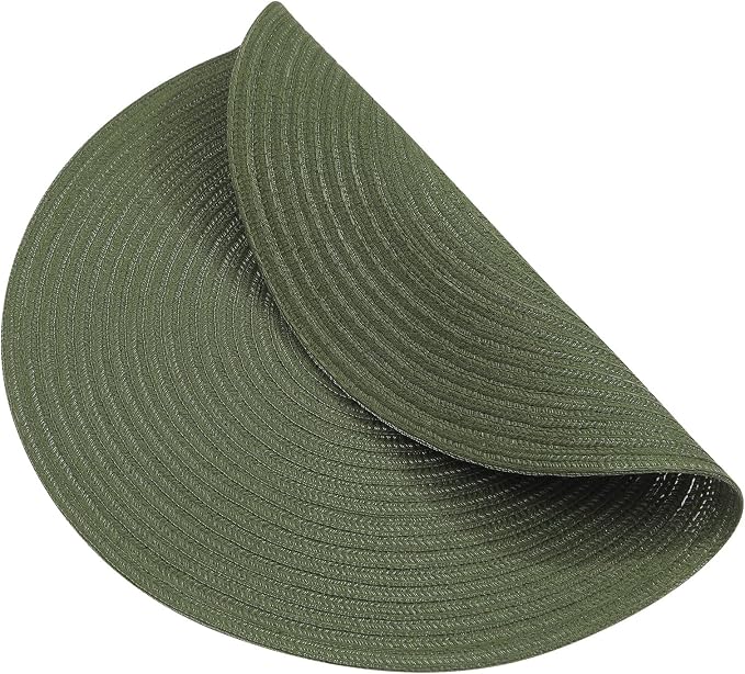 SHACOS Round Placemats Set of 6 Washable 15 inch Round Table Mats Cotton Polyester Woven Braided Place Mats for Dining Table (Olive Green, 6) - Image 2