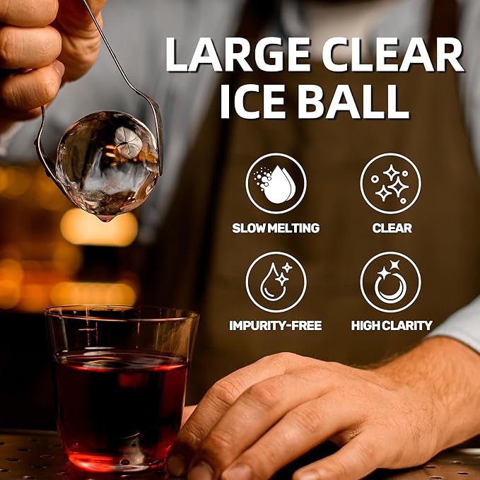 Clear Ice Cube Maker Tray – 2.5 Inch Large Round Ice Ball Mold, Stainless Steel & Silicone, Slow Melting Clear Sphere Ice for Whiskey, Cocktails, and Home Bar Use (Black-1 Pack)