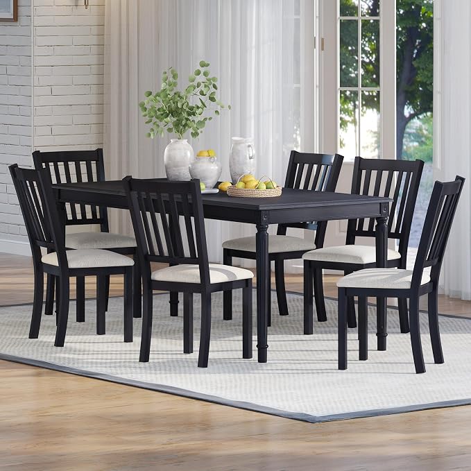 AMERLIFE 79" Farmhouse Solid Wood Dining Table with Roman Legs, Grey | Large Rectangular Tabletop, Roman Conical Legs, Solid Wood Construction, Seating for 6 to 8 - Image 6
