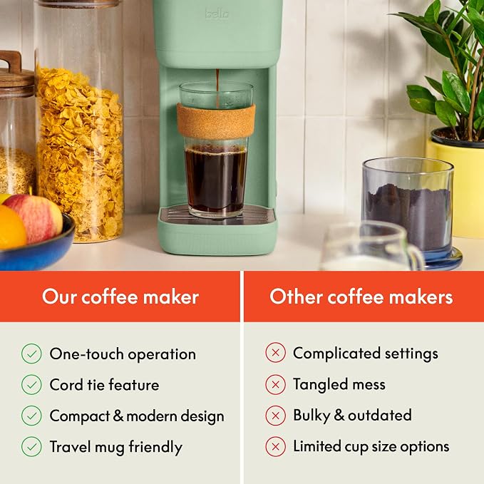 bella Single Serve Coffee Maker, K Cup & Coffee Ground Compatible, Seaglass - Image 4