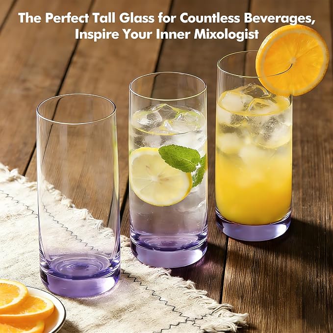 Purple Highball Glasses Set of 6, 13oz Drinking Glass Cups for Mixed Drink Cocktail, Beer, Mojito, Water and Juice,Thick Tall Crystal Glassware for Kitchen, Restaurant, Home Bar and Parties - Image 6