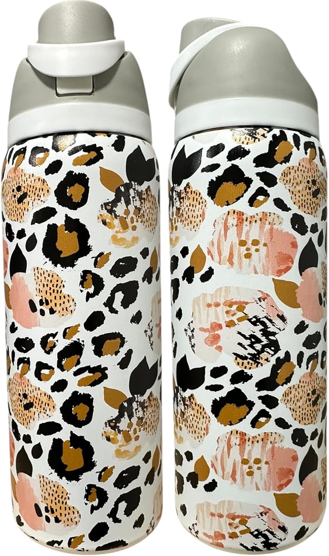 Tumbler, 40oz Tumbler, Western Tumbler, Engraved Cup with Handle, Cute Coffee Mug, 40oz Coffee Mug (32OZ White-Gold/pink Cheetah(TPB22))
