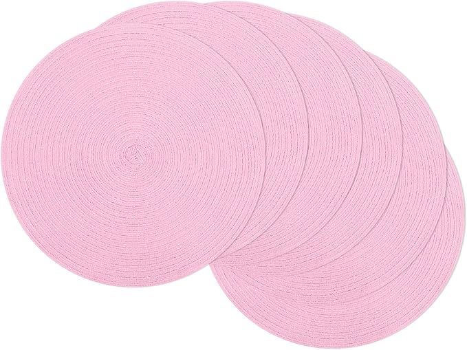 SHACOS Round Braided Placemats Set of 6 Round Table Mats for Dining Tables 15 inch Washable Non Slip Placemats (Pink, 6) by SHACOS