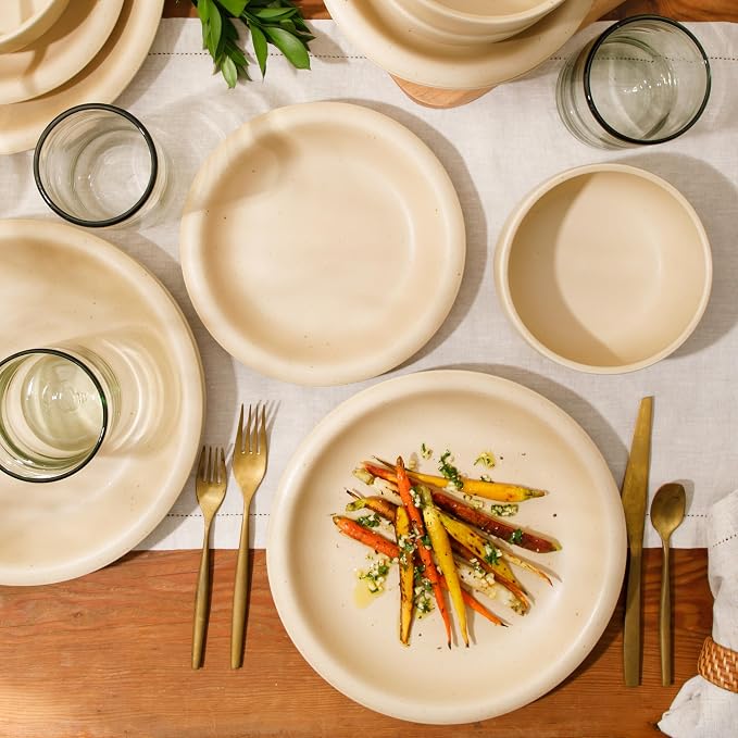 Bloomhouse - Two Time Oprah's Favorite Things Winner - Corsica Clay 12 Piece Stoneware Rustic Reactive Glaze Dinnerware Set - Stackable Plates Bowls Set. Service for 4 - Matte Finish Cappuccino Cream - Image 3