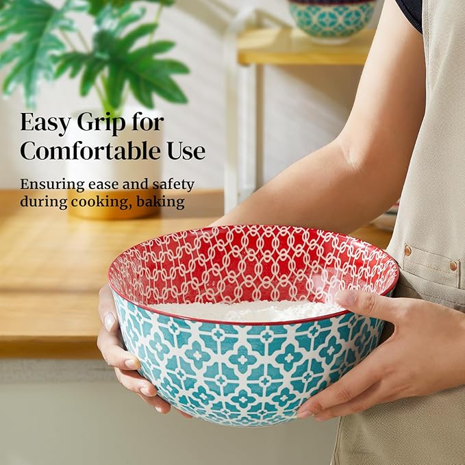 DOWAN Mixing Bowls, Ceramic Mixing Bowls for Kitchen, Colorful Vibrant Nesting Bowls for Cooking, Baking, Prepping, Serving, Salad, Housewarming Gift, Microwave Dishwasher Safe, 3.7/2/1 Qt, Set of 3 - Image 6