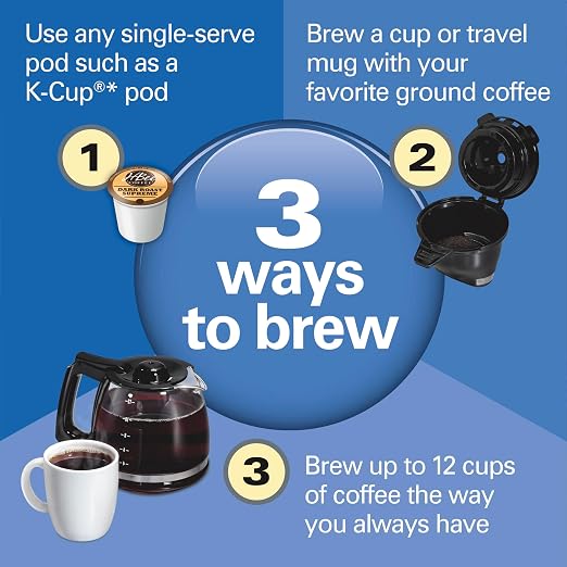 Hamilton Beach FlexBrew Trio 2-Way Coffee Maker, Compatible with K-Cup Pods or Grounds, Combo, Single Serve & Full 12c Pot, Black - Fast Brewing (49902) - Image 2