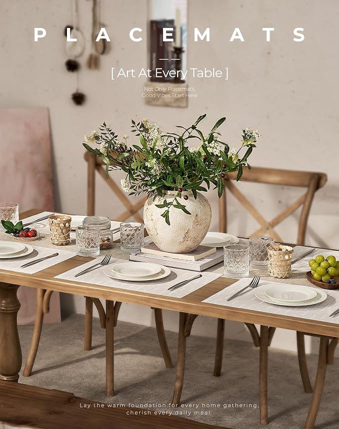 Leetaltree Pale Beige Placemats Set of 8 - Heat Resistant Non-Slip Place mats for Dining Table, Washable Durable PVC Vinyl Woven Table Mats（Pale Beige, 8） - Image 2