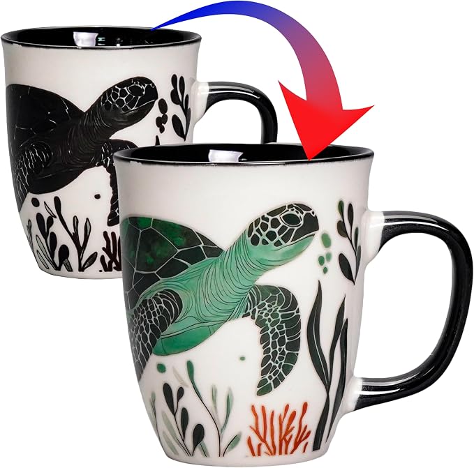 Color Changing Coffee Mugs - 16oz Ceramic Sea Turtle Mug, Ocean Animal Coffee Mugs for Women, Gifts for Mom Wife Mother's Day & Christmas by Asmwo