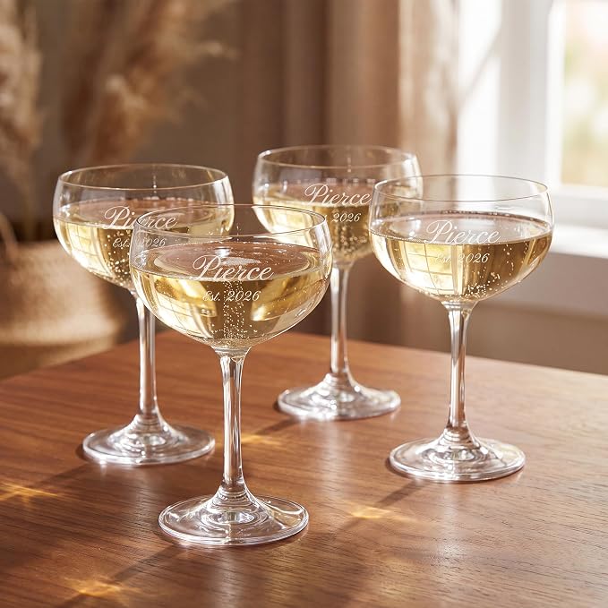 Marquis By Waterford Engraved Moments Coupe Glasses, 9oz, Set of 4 | Personalized with Custom Engraving for Luxurious Home Bar Gifting - Image 2