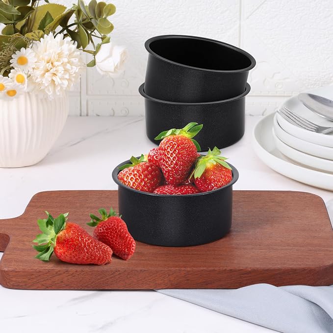 E-far 4 Inch Cake Pan Set of 3, Nonstick Stainless Steel Mini Round Cake Pans Tin, Small Size for Baking Smash Cakes/Cheesecake, Stainless Steel Core & Non-toxic Coating, Straight Side & 2 Inch Deep - Image 5