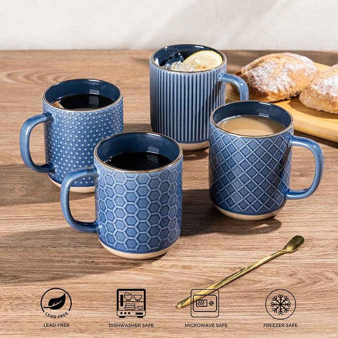 GBhome Large Coffee Mugs Set of 4, 16oz Handmade Stoneware Coffee Mugs Set with Large Handle for Cappuccino/Latte/Tea/Hot Cocoa, Dishwasher & Microwave Safe, Moonlight Blue - Image 5