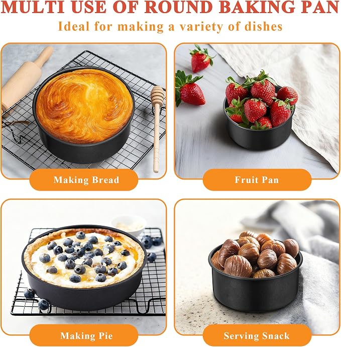 E-far Nonstick Cake Pan Set of 3, 5/7/9 Inch Stainless Steel Baking Pans Tins, Round Bakeware for Layer Cakes, Stainless Steel Core & Non-Toxic Coating, Straight Side & 2 Inch Deep - Image 6