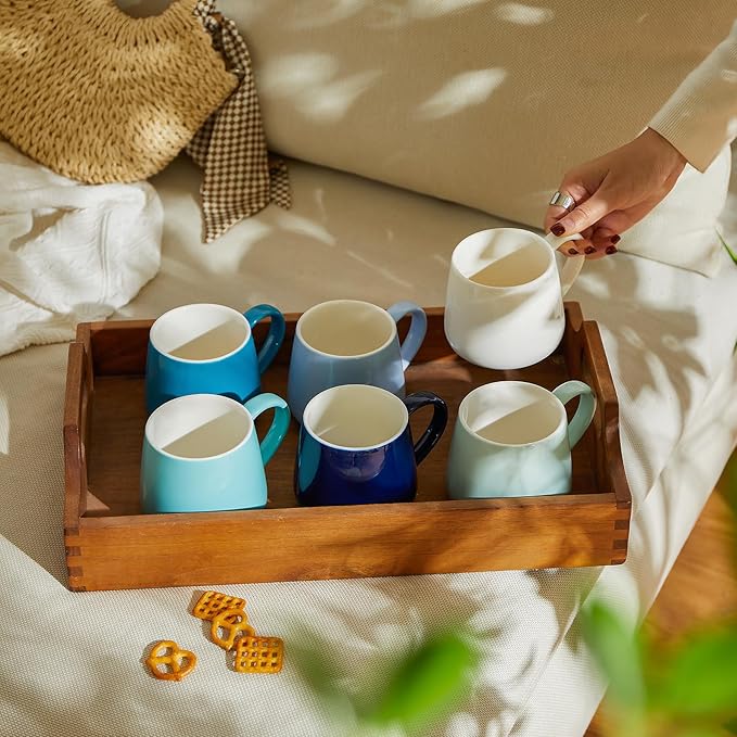 Sweese Porcelain Coffee Mugs Set of 6, 12 Ounce Coffee Cups with Handle for Coffee, Tea, Cocoa, Blue Assorted Colors Coffee Mugs with Modern Design for Great Gift Option, Microwave Safe - Image 4