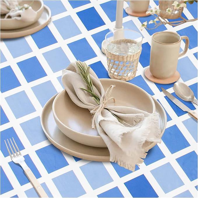 FIFTY FEET 84 * 60 Inch Rectangle Tablecloth, Vinyl Tablecloth with Flannel Backing for Rectangle Tables Waterproof, Plastic Picnic Table Cover for Dining Table/Buffet Parties/Camping(Blue Plaid) - Image 2