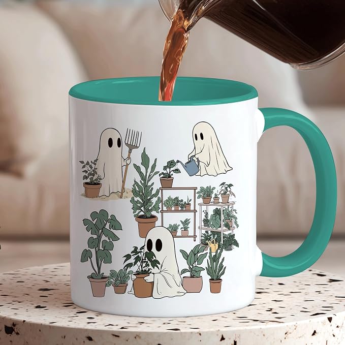 Hyturtle Cute Ghost Plant Mug Gifts For Plant Lovers on Birthday, Halloween | Garden Gifts for women, Gardening 11oz Ceramic Cup, Ghost Mug, Vivid double-sided fade-resistant print, Comfort grip handle - Image 7