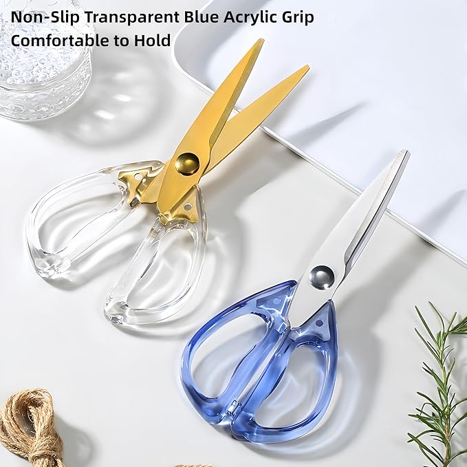 8.0inch Kitchen Shears, Sharp Stainless Steel Meat & Poultry Scissors, Transparent Blue Acrylic Handle, All Purpose Utility Cooking Scissors for Kitchen/BBQ/Home/Office - Image 5