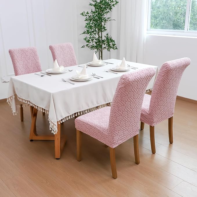 FORCHEER Chair Covers for Dining Chairs 4 Pack Pink Jacquard Stretch Parsons Chair Slipcovers Washable Removable - Image 2