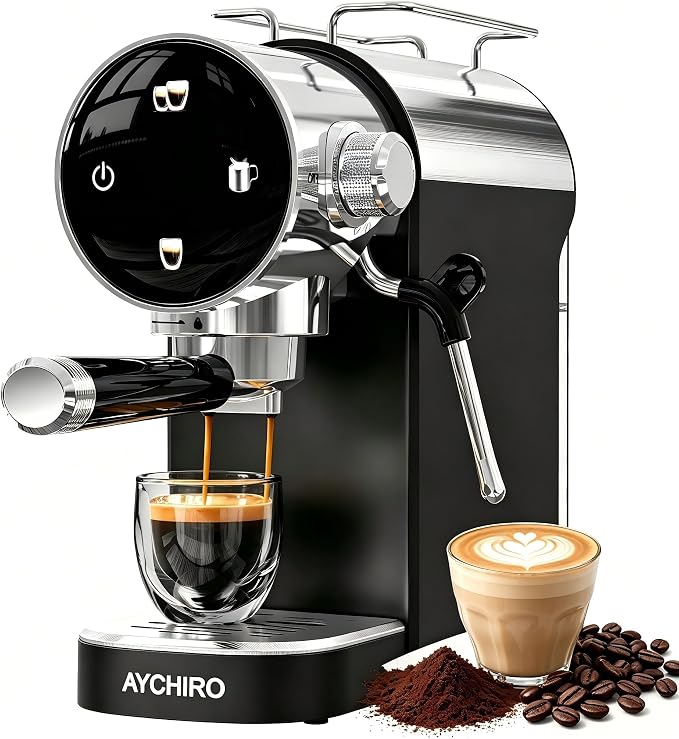 AYCHIRO 20 Bar Semi-Automatic Espresso Machine, Touch Panel Espresso Maker with Milk Frother Steam Wand, Cappuccino Latte Coffee Machine, Removable Water Tank for Home Barista,Matte Black by AYCHIRO