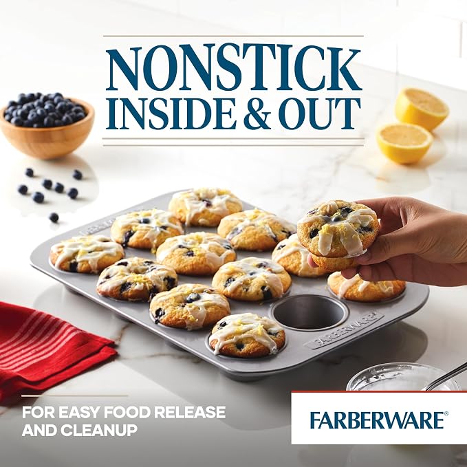Farberware Bakeware Nonstick Muffin Pan, 12-Cup, Cupcake Baking Pan, Gray - Image 4