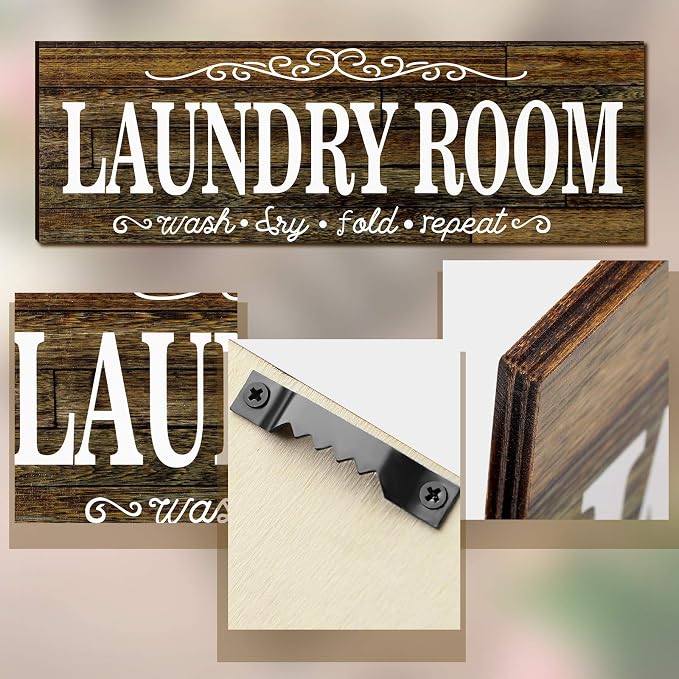 Jetec 2 Pcs Pantry Signs Wall Decor Wooden Laundry Room Signs Farmhouse Laundry Pantry Room Door Sign Wood Rustic Retro for Kitchen Home, 15 x 5 Inches(Brown) - Image 3