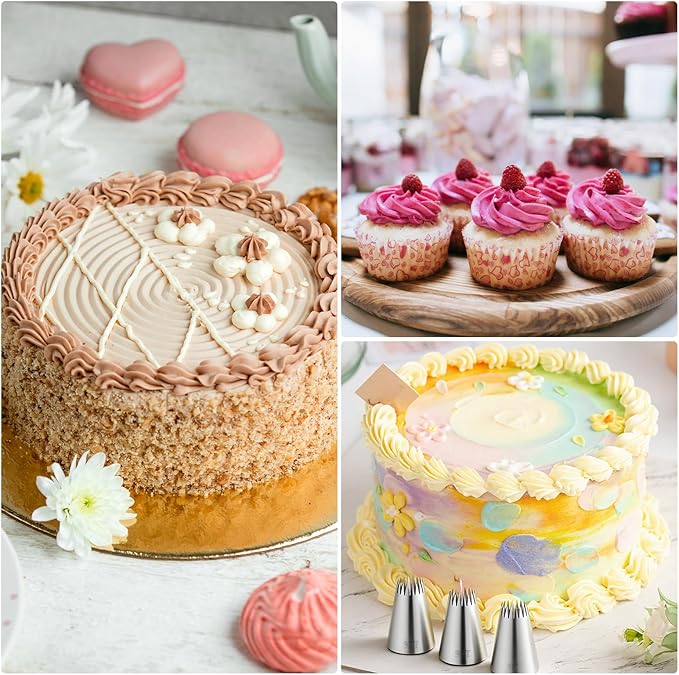 Piping Bags and Tips, Reusable Cake Decorating Supplies with 2 Piping Bags & 24 Icing Tips & 2 Couplers & 3 Scrapers & 2 Silicone Rings Cake Baking Tools for Cookie Icing Cupcakes