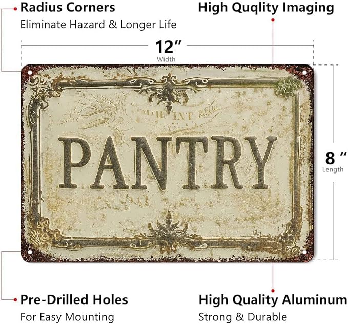 Pantry Room Identification Farmhouse Aluminum Metal Sign 8 x 12 Inch | Farmhouse Everyday Wall Decor for Home, Kitchen, Dining Room, Pantry, Gift for Home Owners or Decor Lovers - Image 2